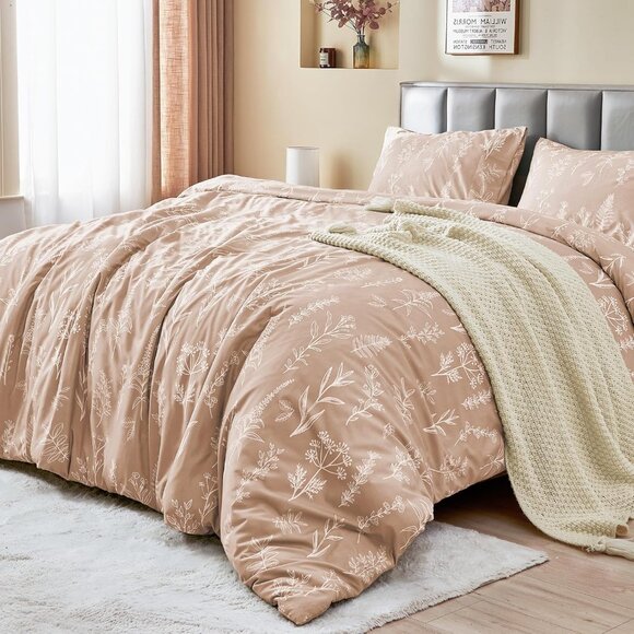 Other - Duvet Cover Full Size, Reversible Floral Rosy Gold Duvet Cover Set with Zipper C